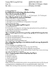 Kiểm tra học kỳ I môn địa lí 9. thời gian  45 phút năm học 2015-2016